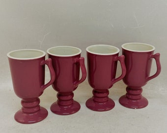 Vintage Set of Hall Pedestal Irish Coffee Mugs Pink and White. Set of 4