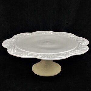 Vintage Indiana Glass, Colony Harvest Grape Pattern, Milk Glass Pedestal Cake Stand