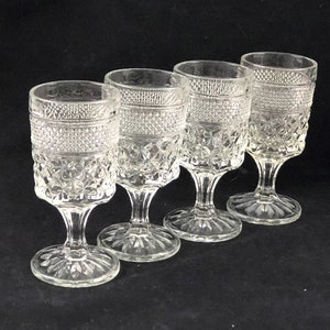Vintage Anchor Hocking Wexford Cut Glass Wine Glasses - 6-5/8&quot;, Set of 4