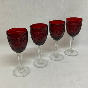 Vintage Ruby Red Cristal d/'Arques Durand Tall Wine Glasses Set of 4