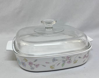 Vintage Large Corning Ware Pastel Bouquet Casserole Dish With Lid A-10-B