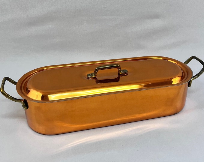 New/old Copper Fish Pan, Fish Poacher Pan With Metal Insert and Brass