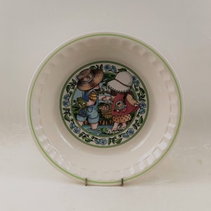 Vintage Watkins Country Kids Ceramic Collectors&#39;s Recipe Pie Plate, Series 3 - &quot;Summertime Fresh Strawberry&quot;