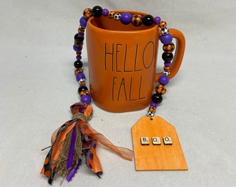 Wood Bead Garland With Tassel, Halloween Decor