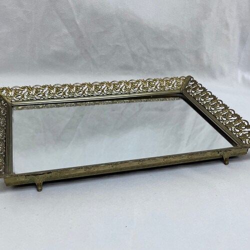 Vanity Tray Vintage Tray Mirror Tray Gold Tray Mirrored Tray Etsy