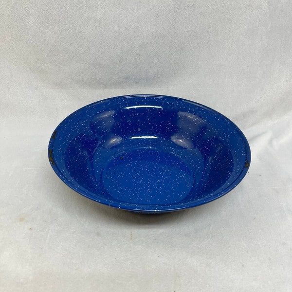 Blue Speckled Enamelware Serving Bowl