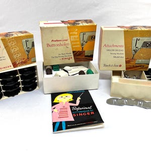 Vintage Singer Professional Buttonholer, Special Discs and Attachments With Box and Instruction Booklet image 1