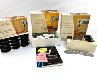 Vintage Singer Professional Buttonholer, Special Discs and Attachments With Box and Instruction Booklet