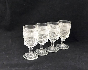 Vintage Anchor Hocking Wexford Cut Glass Wine Glasses - 6-5/8", Set of 4