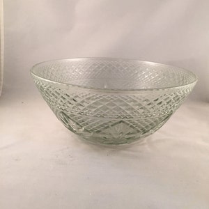 Vintage Diamond Cut Crystal Bowl, Large Salad Bowl, Serving Bowl