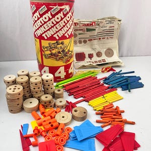 Vintage Tinkertoy Canister Set, Builder Set, The Classic Tinkertoy Construction Set