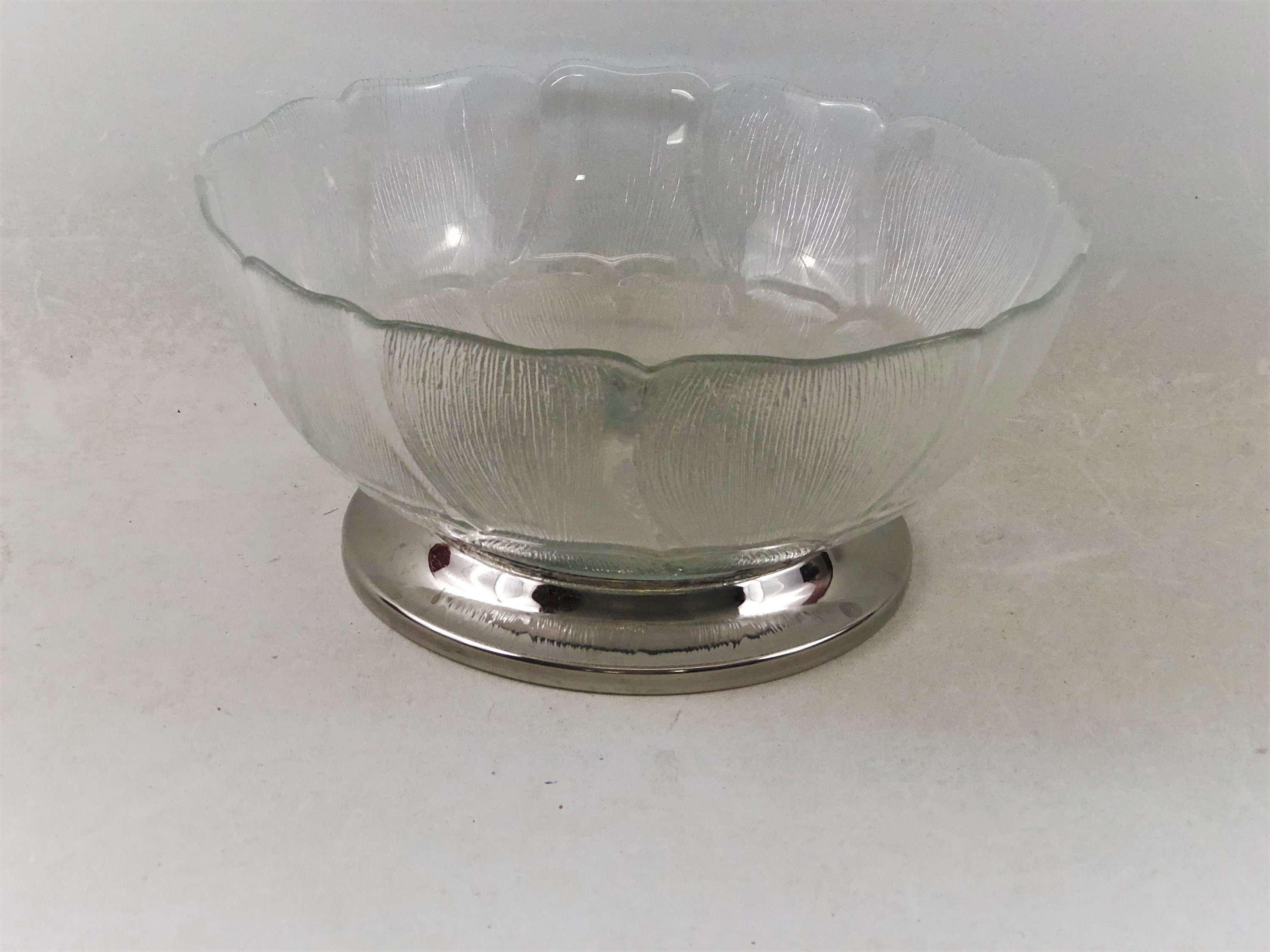 Vintage Arcoroc Verre Trempe Glass Salad Bowl With Silver Base Etsy