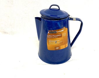 Vintage Large Dark Blue Speckled Enamelware Coffee Pot