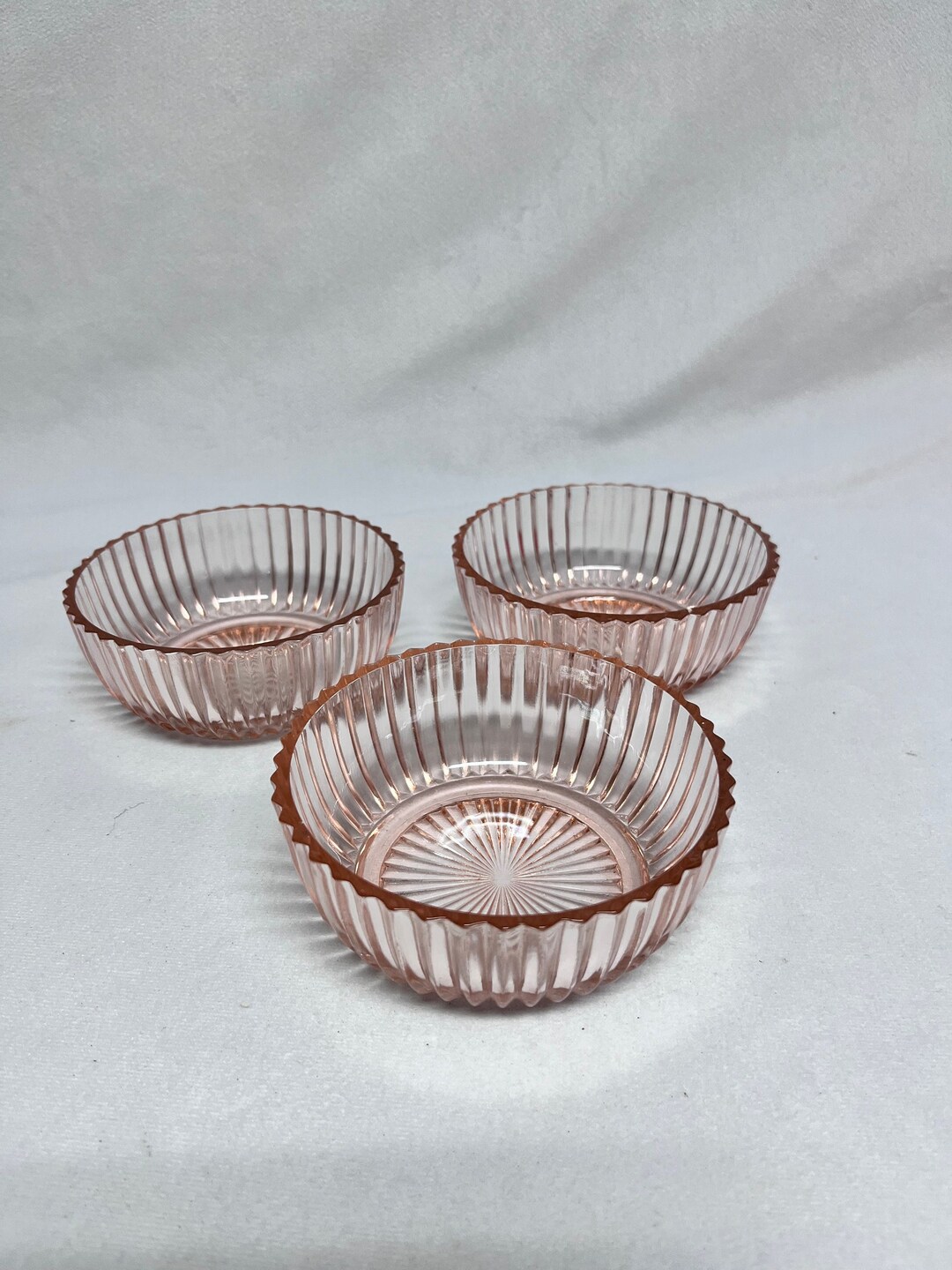Vintage Pink Depression Glass Dessert Bowls Set of 3 Etsy