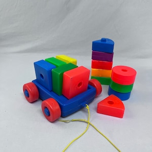 Vintage Fisher Price Creative Blocks with Pull Wagon