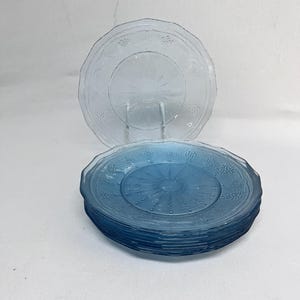 Vintage Arcoroc France Minos Sapphire Glass Salad Plates, Rare, Set of 8