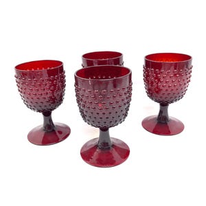 Vintage Ruby Red Bubble Wine Glasses, Set of 4