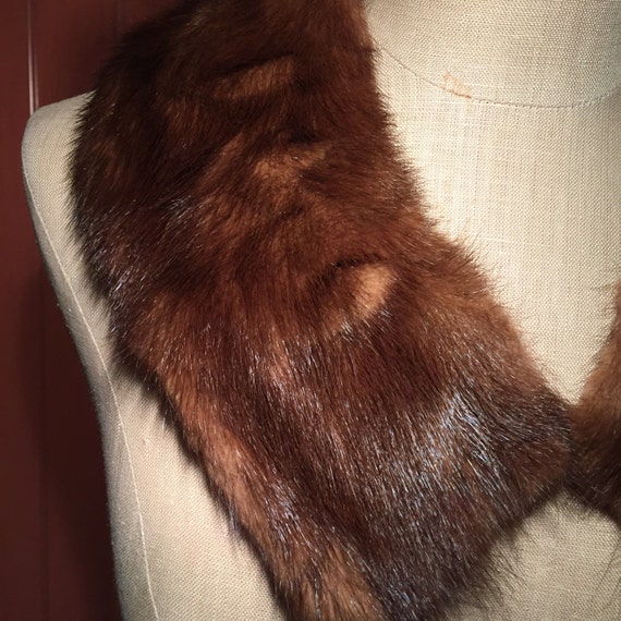 Mid Century Dark Brown Mink Fur Collar, Genuine F… - image 3