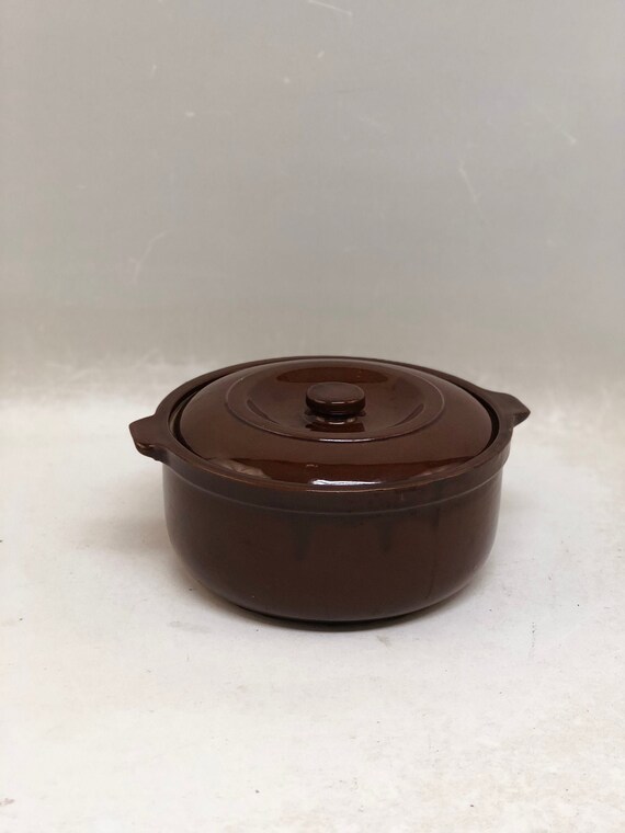 Vintage Brown Stoneware Casserole Dish With Lid Etsy