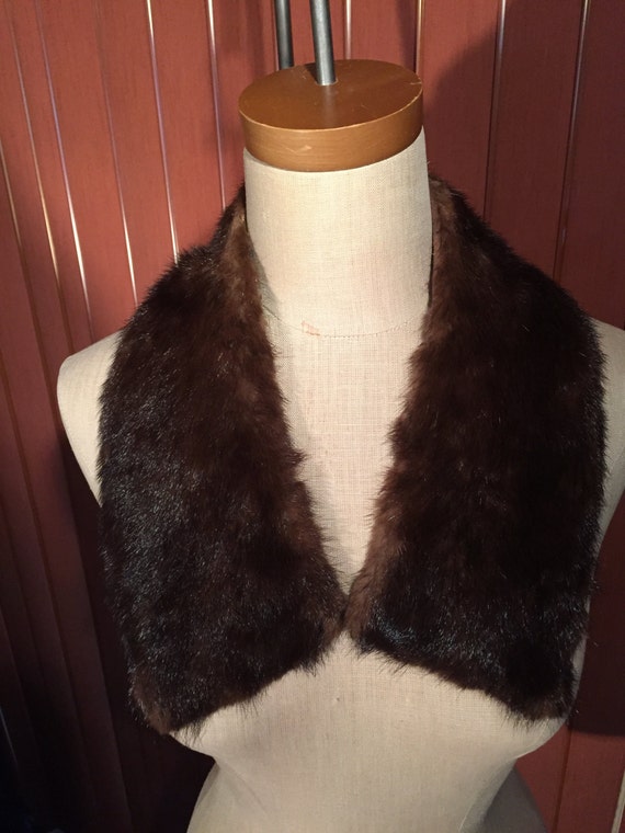 Mid Century Brown Mink Fur Collar, Genuine Fur