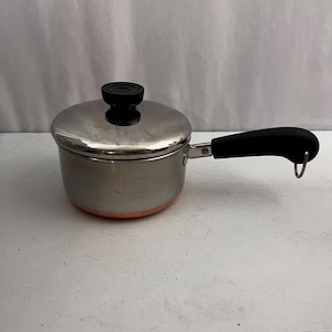 Vintage Revere Ware, 1 Quart Stainless Copper Bottom Pan With Lid