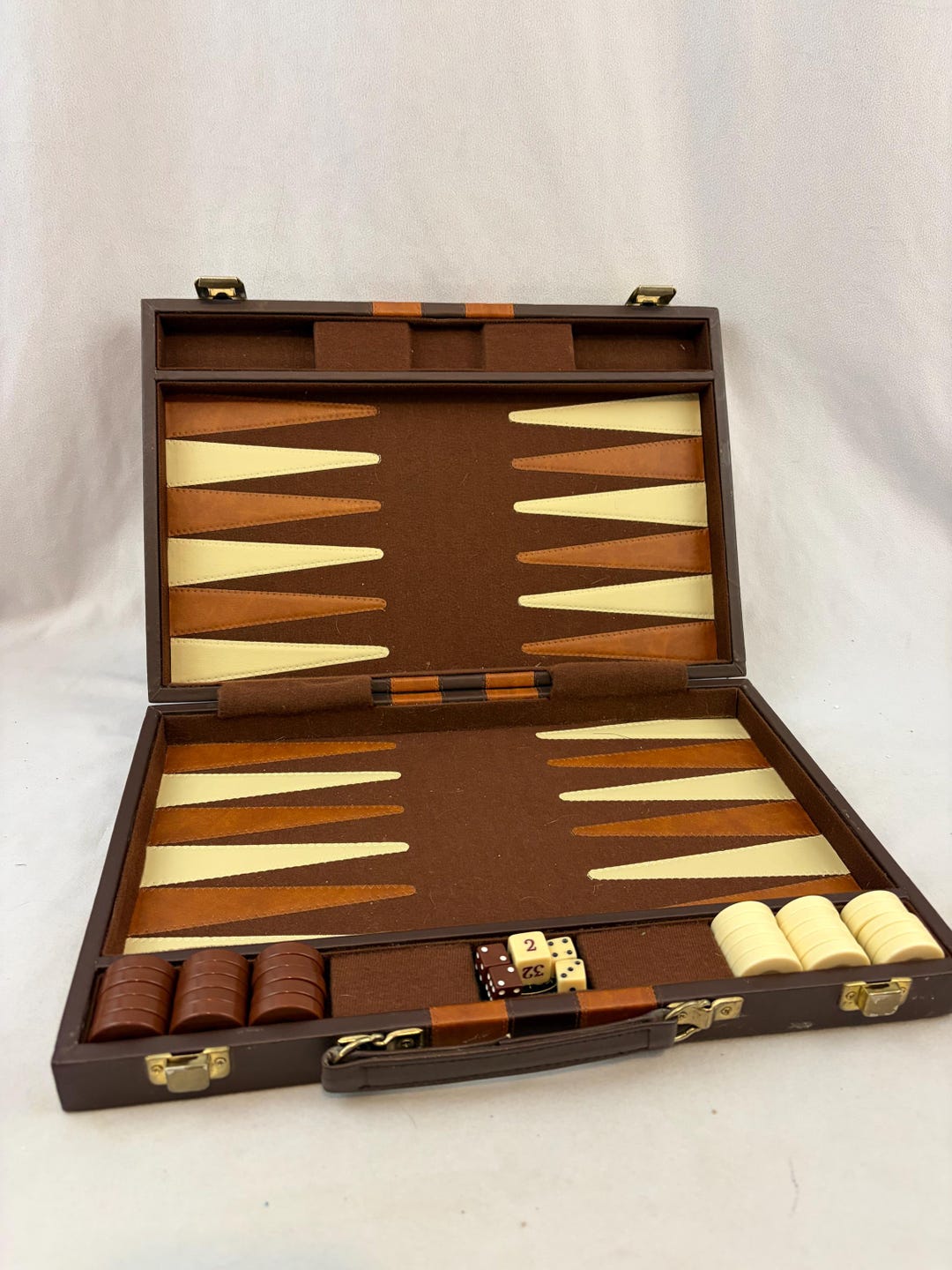 Large Backgammon Set in Travel Case, Brown Faux Leather Case - Etsy