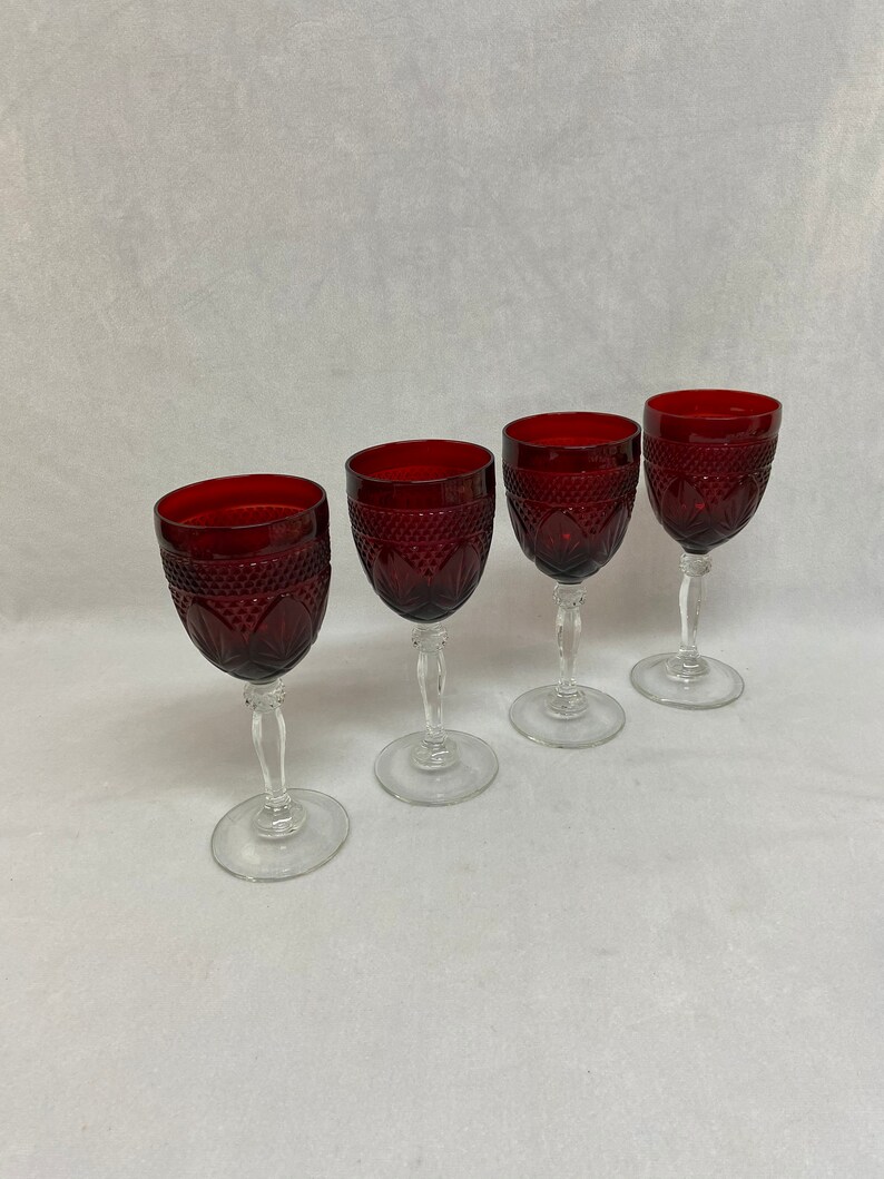 Vintage Ruby Red Cristal d/'Arques Durand Tall Wine Glasses Set of 4