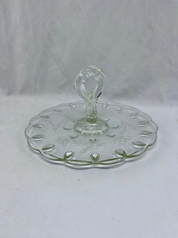 Yellow Tint Glass Plate With Handle Dessert Tray Sandwich Etsy