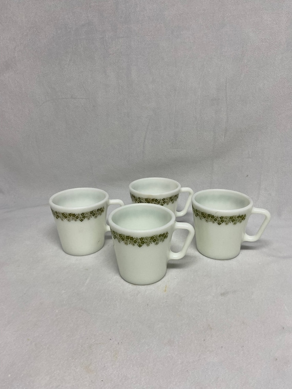 Pyrex Coffee Cups, Set of 2, Spring Blossom, Milk Glass Cups