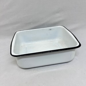 White With Black Trim Enamel Storage Bin, Crispser Bin