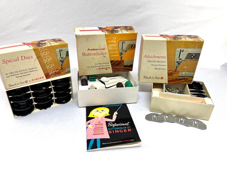 Vintage Singer Professional Buttonholer, Special Discs and Attachments With Box and Instruction Booklet image 5