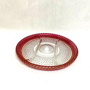 Vintage Ruby Flash Indiana Glass Diamond Point Divided Serving Plate, 13"