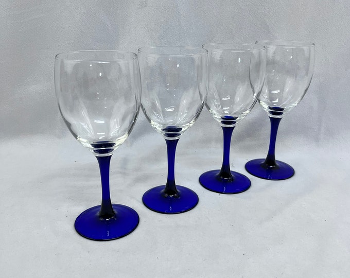 Vintage Cobalt Blue Stem Wine Glasses Set of 4 Etsy