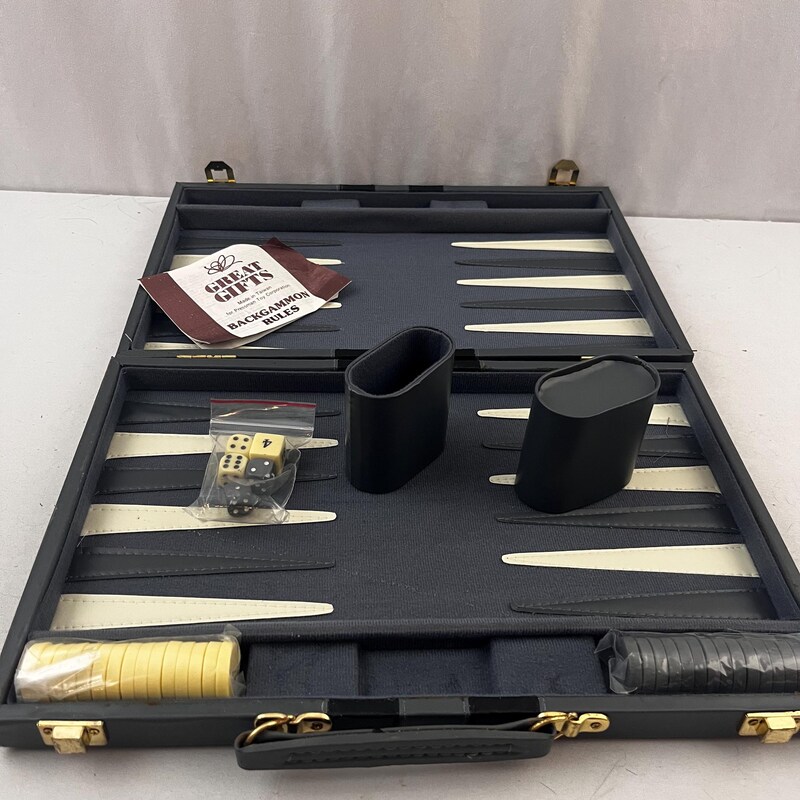 Coffret De Backgammon Vintage En Similicuir Noir - Avec Accessoires, Occasion