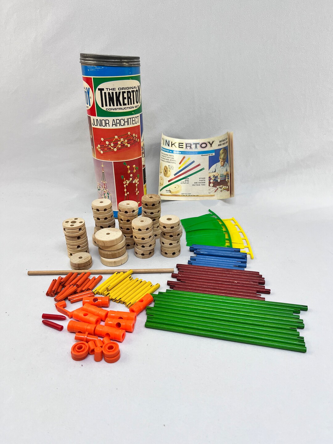 Vintage Tinker Toy Canister Set Junior Architect 136 1972 Etsy