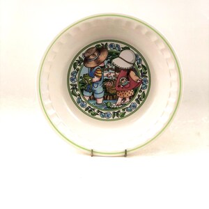 Vintage Watkins Country Kids Ceramic Collectors's Recipe Pie Plate, Series 3 - "Summertime Fresh Strawberry"