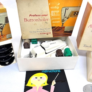 Vintage Singer Professional Buttonholer, Special Discs and Attachments With Box and Instruction Booklet image 3