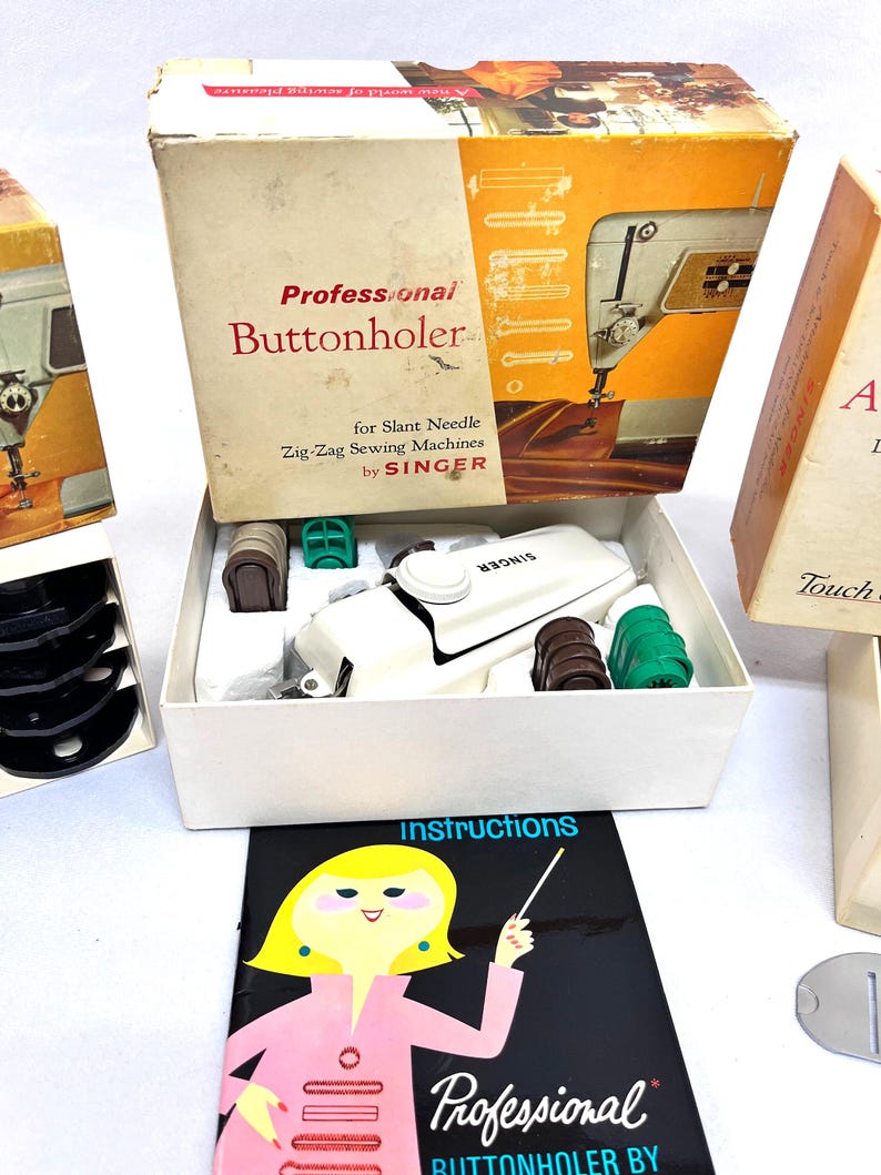 Vintage Singer Professional Buttonholer, Special Discs and Attachments With Box and Instruction Booklet image 3
