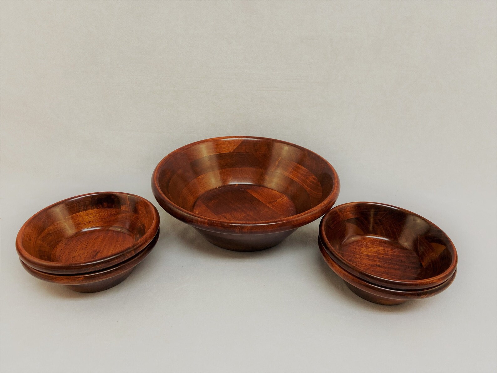 Vintage Wood Salad Serving Bowl With Four Small Matching Wood Etsy UK