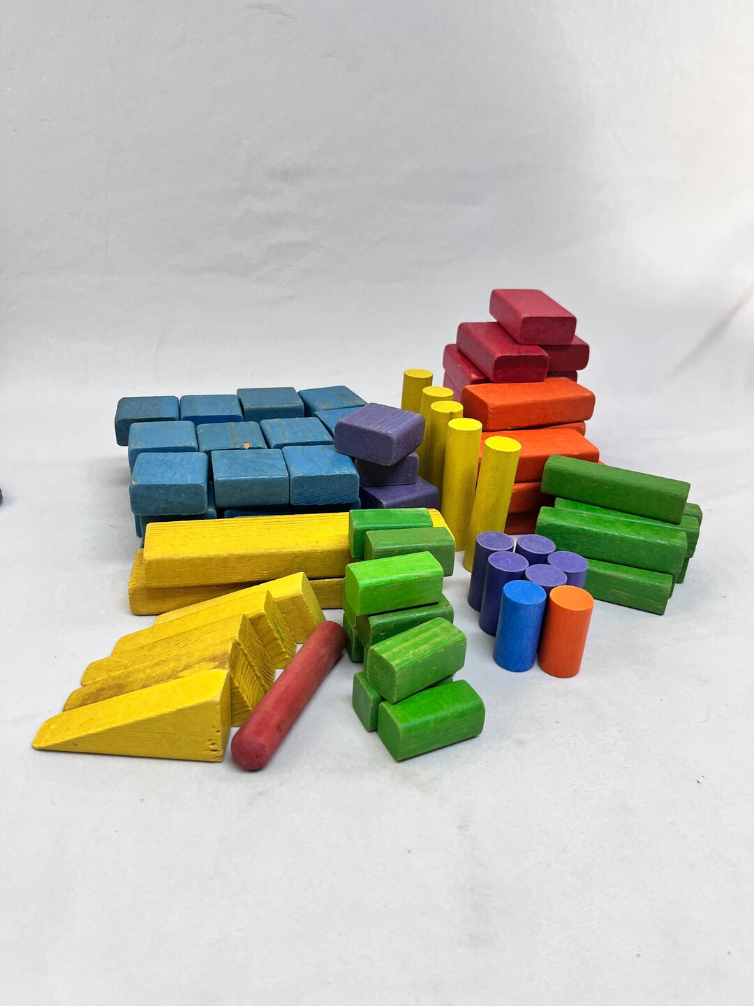 Set of 95 Vintage Colored Wood Building Blocks - Etsy