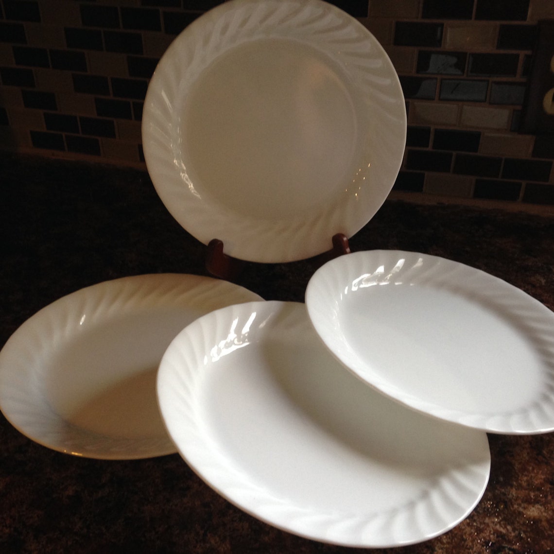 Corelle White Swirl Dinner Plates Enhancements Set of 4 Etsy