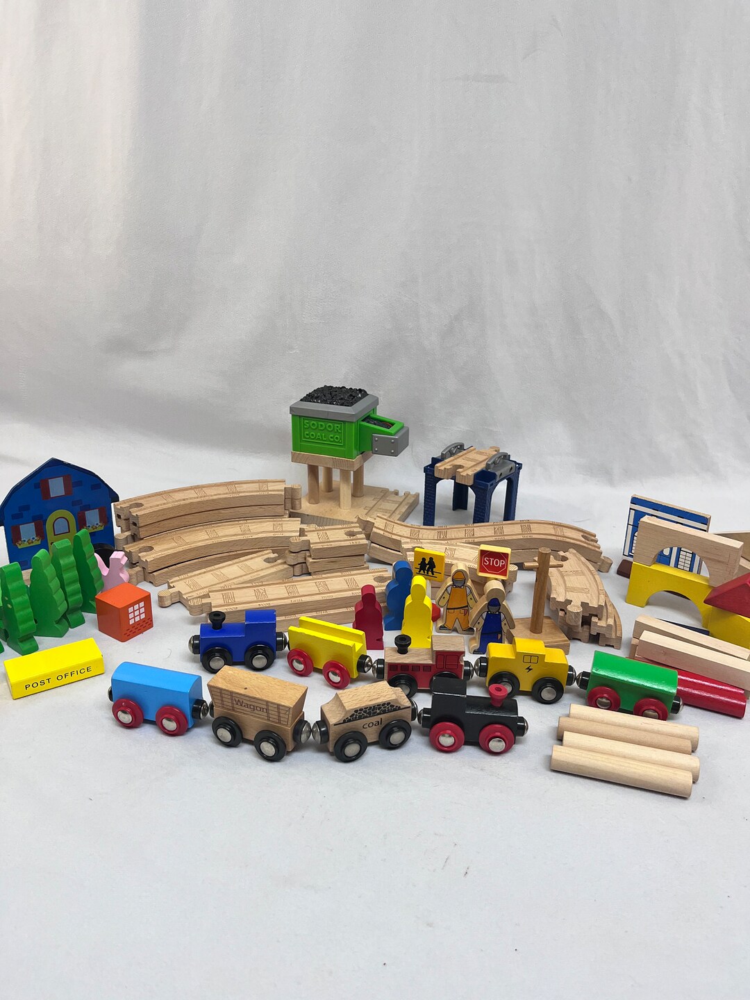 Vintage Wood Train Set With 9 Trains Buildings Trees Signs Etsy