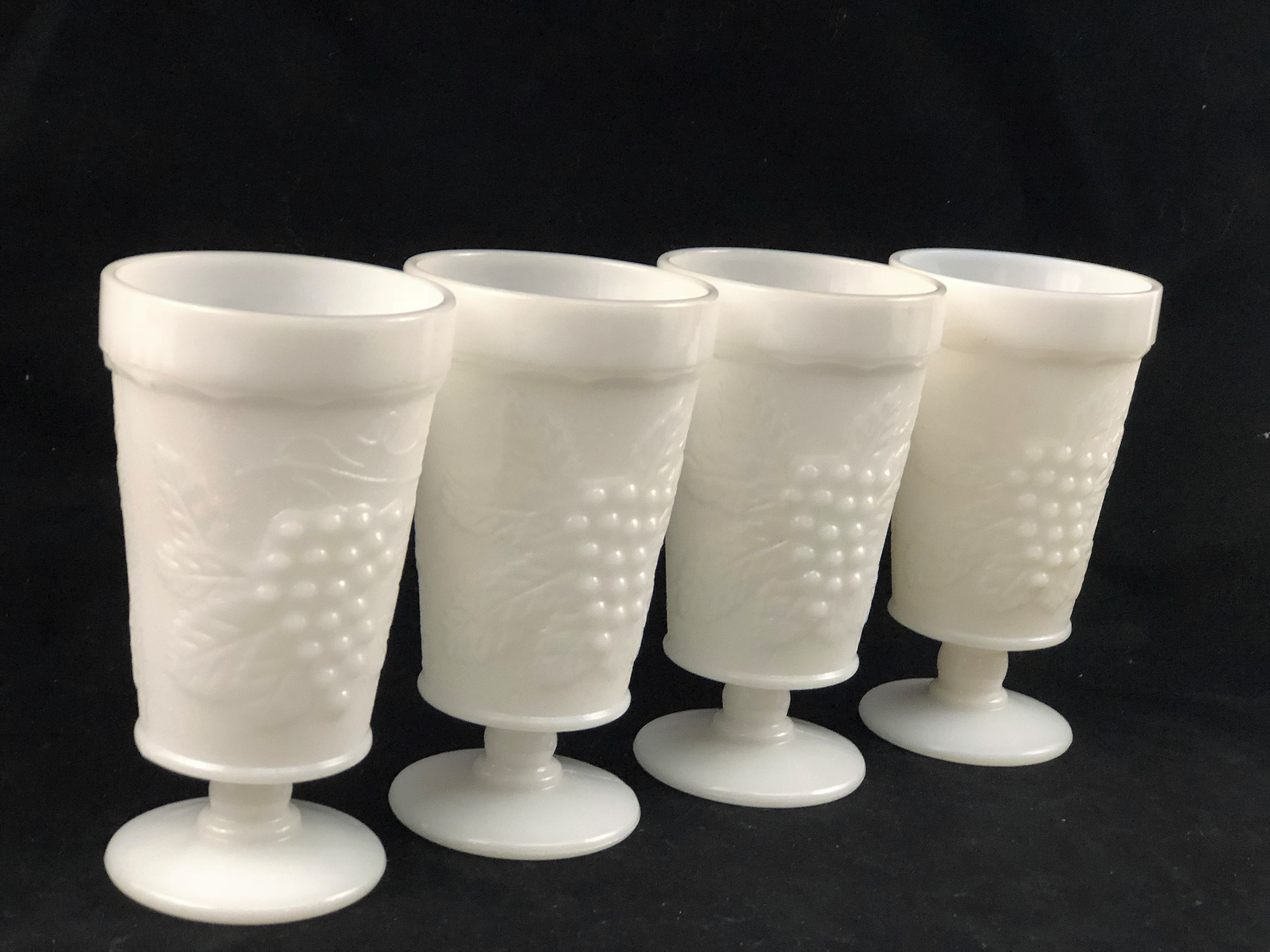 Vintage Pedestal Grape Design Milk Glass Drinking Glasses Set Etsy