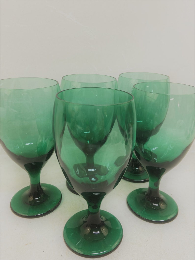 Vintage Libbey Juniper Green Wine Glasses Set of 5 Etsy