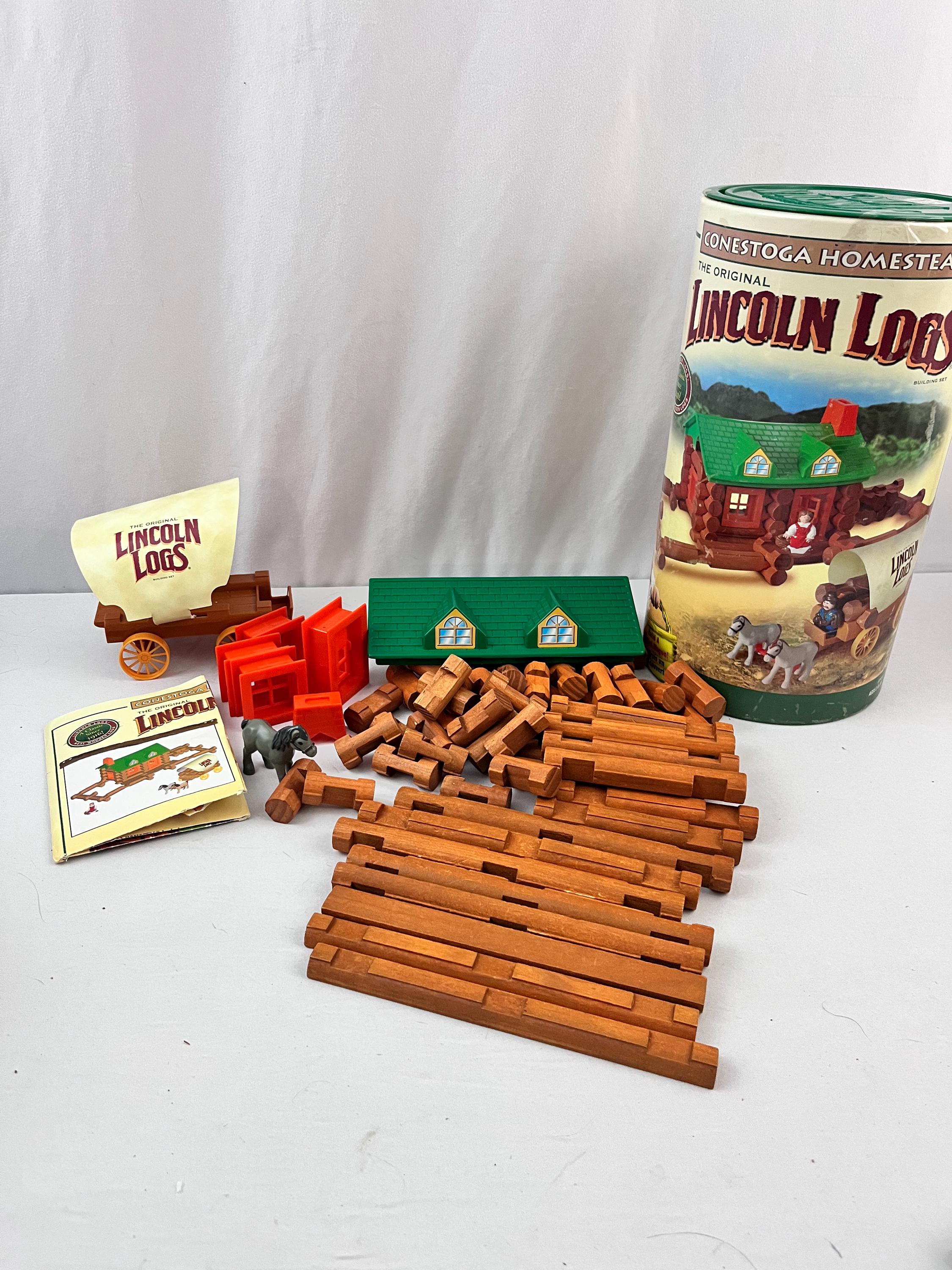 Vintage Set of Lincoln Logs, 80 Total Pieces, Conestoga Homestead
