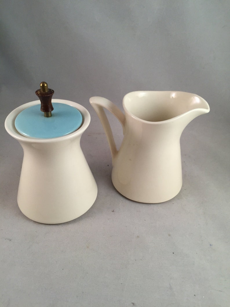 Vintage China Sugar and Creamer Set Blue Floral Brass Knob Etsy