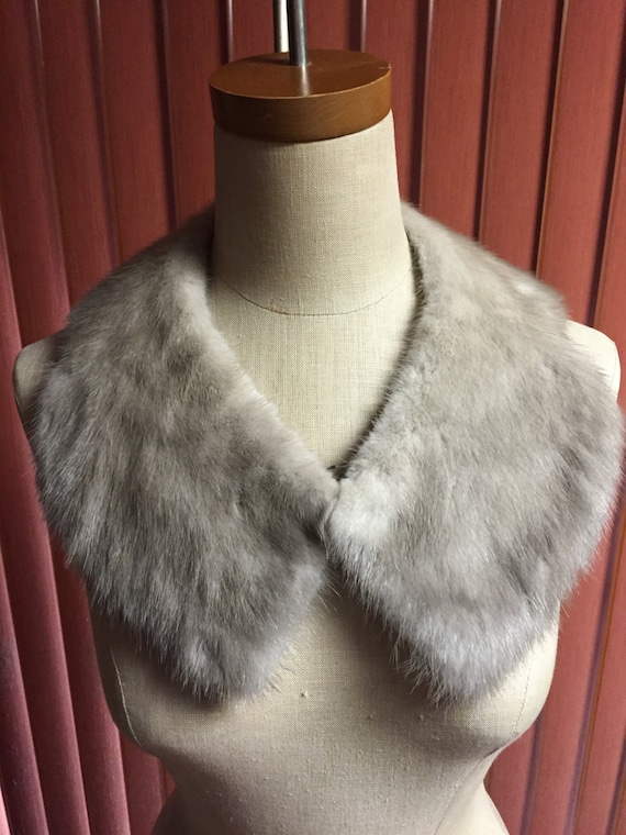 Mid Century Gray Mink Fur Collar, Genuine Fur, Sat