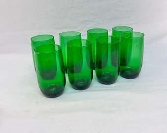 Vintage Emerald Green Anchor Hocking Mid Century Glasses Set of 8