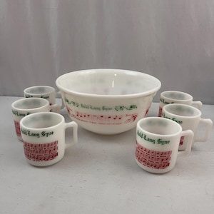 Vintage Tom & Jerry Milk Glass Punch Bowl Set: Mid-Century Holiday Serving Set