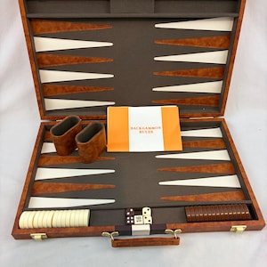 Extra Large Vintage Backgammon Set In Travel Case, Brown Faux Leather Case
